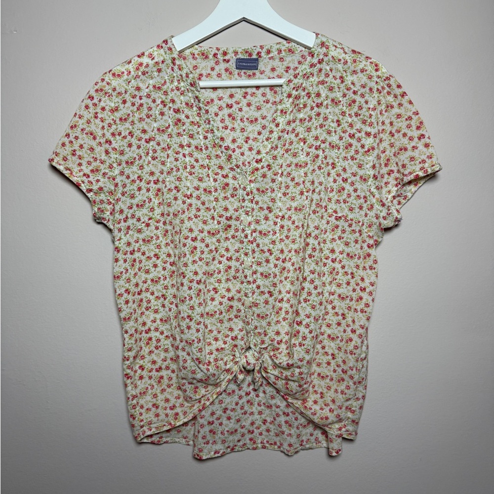 Laura Scott Floral Print Short Sleeve Blouse - Cotton